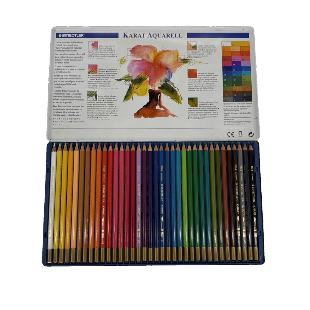 36 Staedtler Karat Aquarell Watercolour Pencils Made in Germany in Tin Case - Picture 7 of 8
